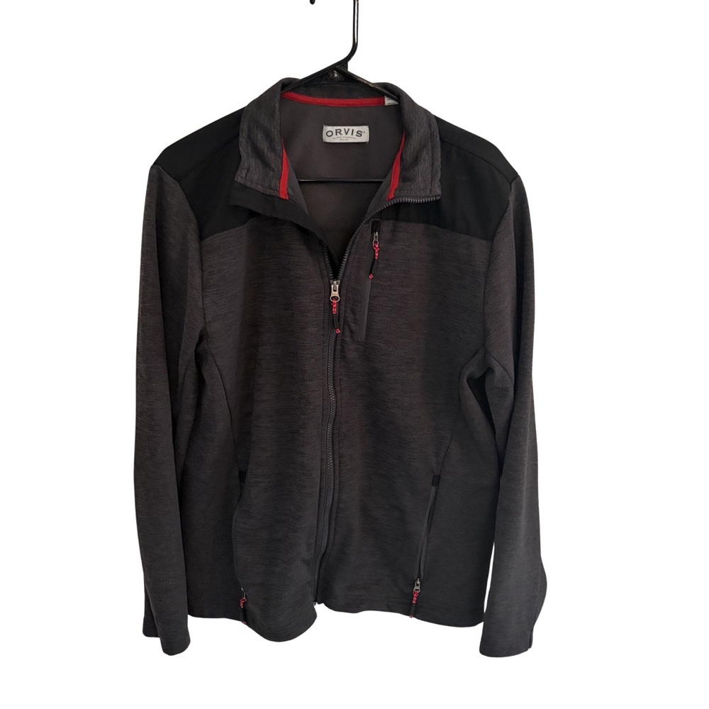 Orvis Men’s Medium Full Zip Fleece Jacket Gray Black Outdoor - Picture 1 of 9